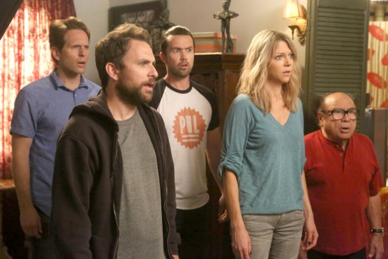 IT'S ALWAYS SUNNY IN PHILADELPHIA -- "The Gang Turns Black" – Season 12, Episode 1 (Airs January 4, 10:00 pm e/p) Pictured: (l-r) Glenn Howerton as Dennis, Charlie Day as Charlie, Rob McElhenney as Mac, Kaitlin Olson as Dee, Danny DeVito as Frank. CR: Patrick McElhenney/FXX